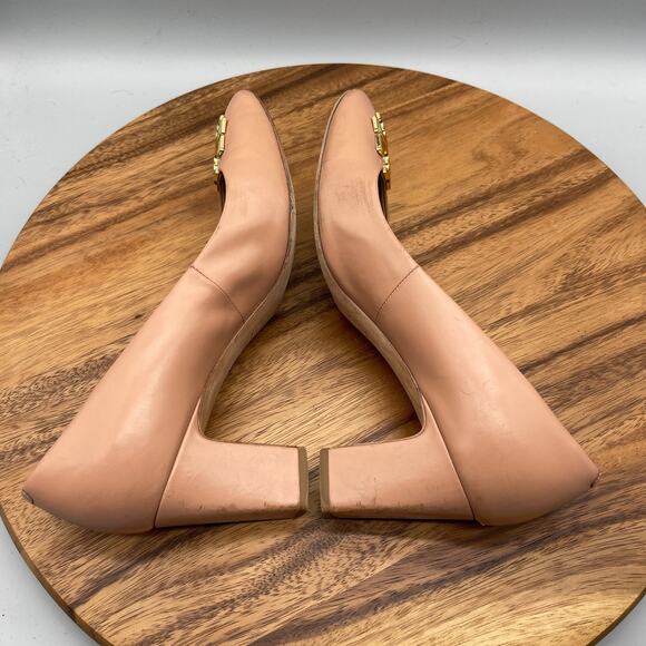 Tory Burch Raleigh Heels Womens Size 9.5M Pink Blush Oak Leather Pump Evening - Picture 6 of 7